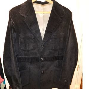 Vintage Chocolate Brown Non Ribbed Corduroy Smoking Jacket Blazer Men's 46 L XL